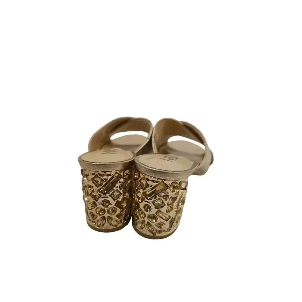 $259 Neiman Marcus Women's Gold Malvin Leather Jewel Sandals Shoes US 8 M
